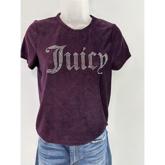 Juicy Couture Sleepwear Juniors Large Purple Ribbed Rhinestone Logo Tee - Picture 6 of 10